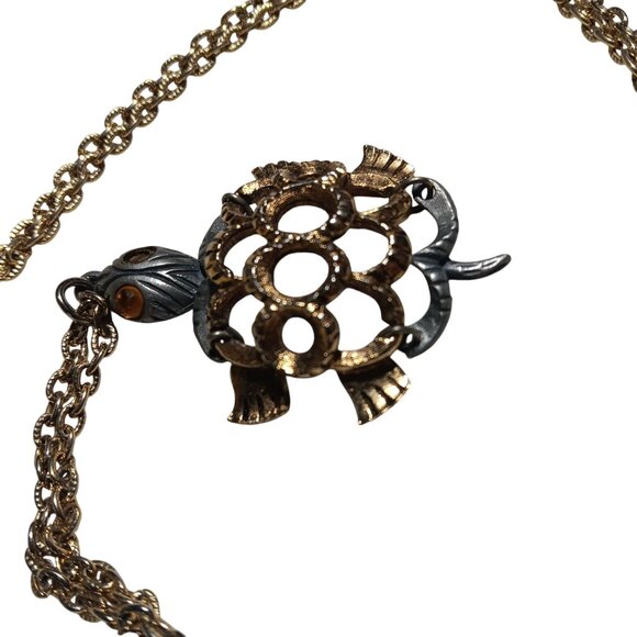 Vintage 1970s Turtle Chain Necklace 24" GROOVY GOLDTONE HIPPY Jointed - Picture 4 of 7